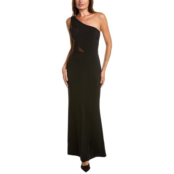 Laundry by Shelli Segal Asymmetric Mesh Gown, Black, 6 - Picture 1 of 1